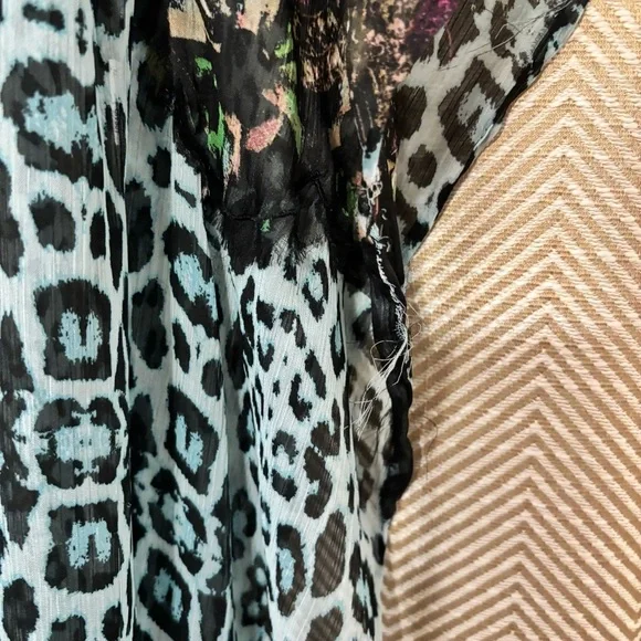 River Island Sheer Beach Coverup Robe, Kaftan, Size Med, Blue Leopard Print - Picture 7 of 7